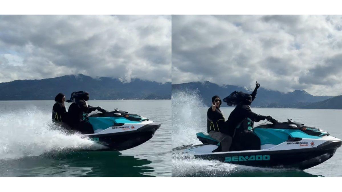 5 foto Ummi Pipik jelajahi Pulau Samosir - Danau Toba naik jetsky, Ditampar hijab Ummi