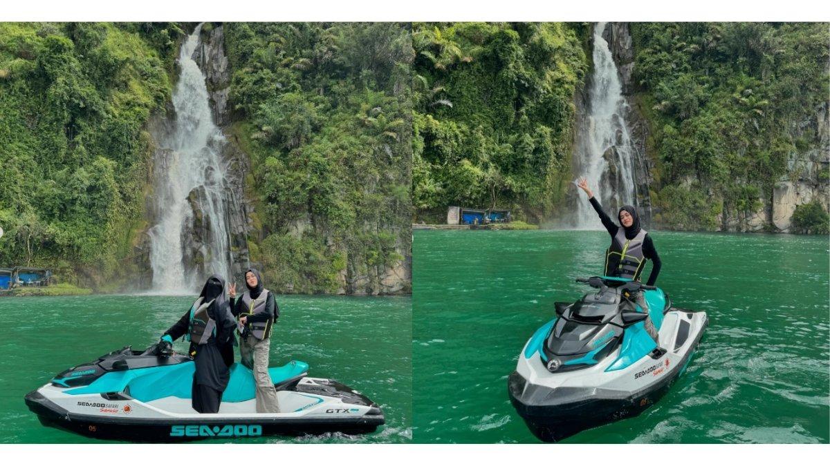 5 foto Ummi Pipik jelajahi Pulau Samosir - Danau Toba naik jetsky, Naik Jetsky selama 30 menit