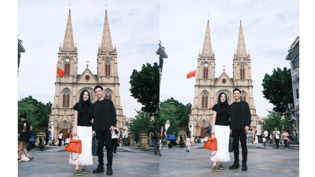 5 foto terbaru Sisca Kohl dan Jess No Limit ke Guangzhou, Cina, Foto di depan katedral 