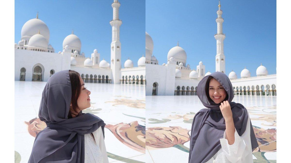 5 unggahan Rebecca Klopper saat di Abu Dhabi dengan sang ayah, Kenakan kerudung depan masjid