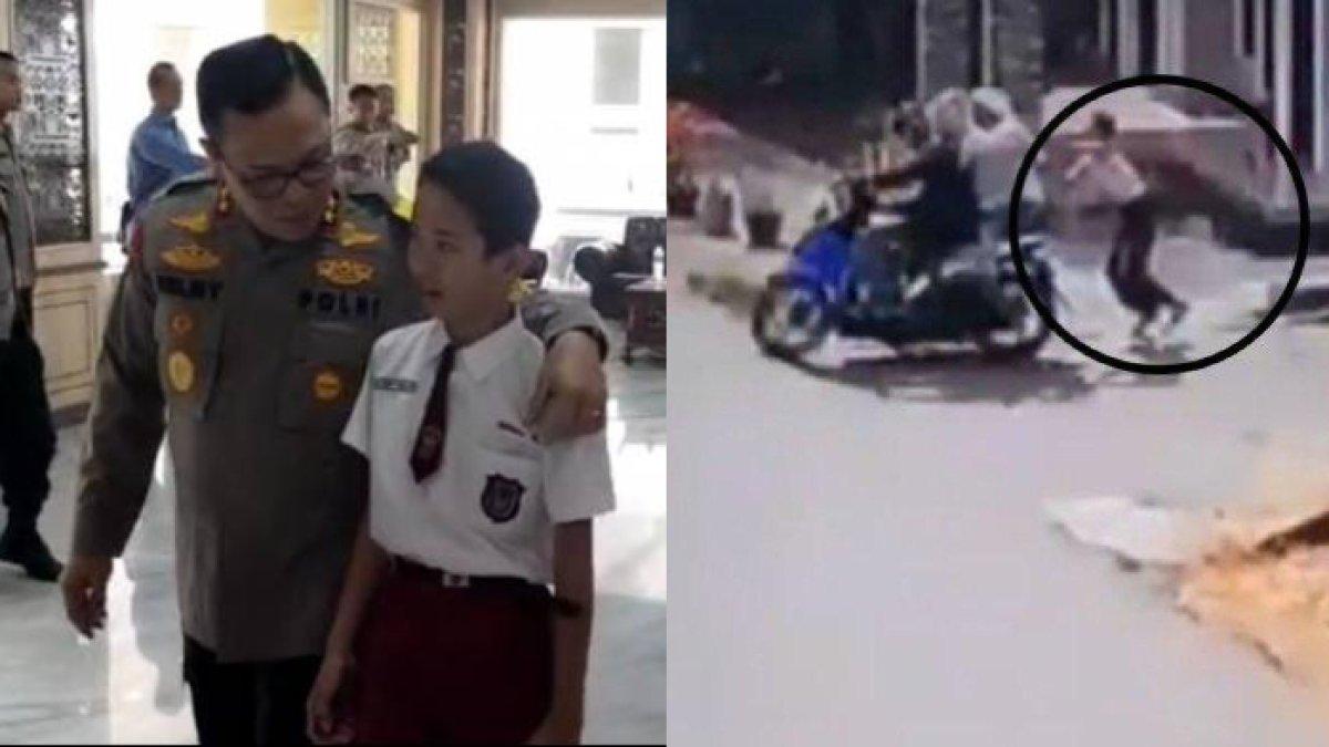 AKSI heroik bocah SD di Lampung yang berhasil gagalkan aksi jambret, kini dapat hadiah HP dari Kapolda.