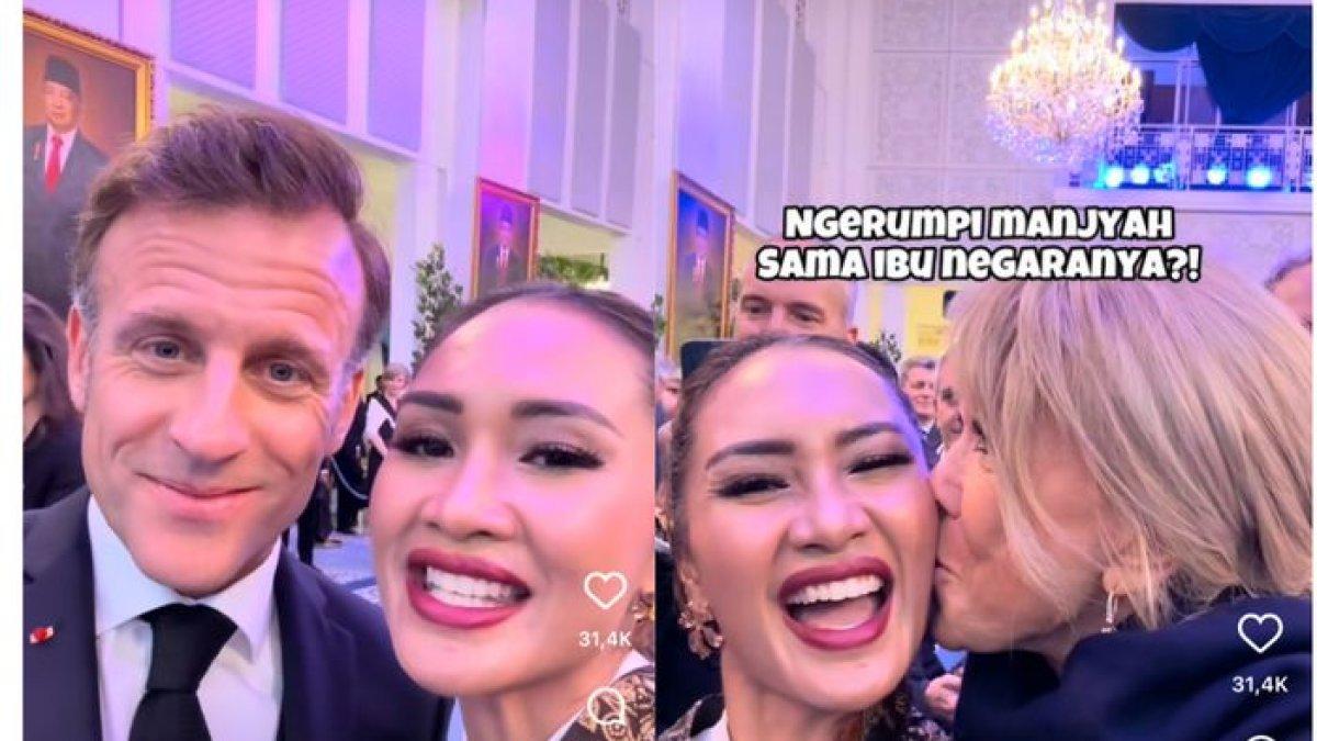 Ajeng Kamaratih pamer keakraban dengan Presiden Prancis dan istri, Emmanuel Macron dan Brigitte Macron