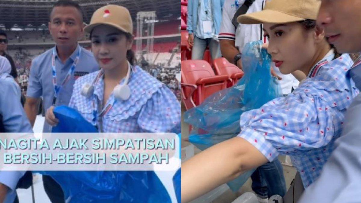 Aksi Nagita Slavina punguti sampah di Stadion Utama Gelora Bung Karno (SUGBK)