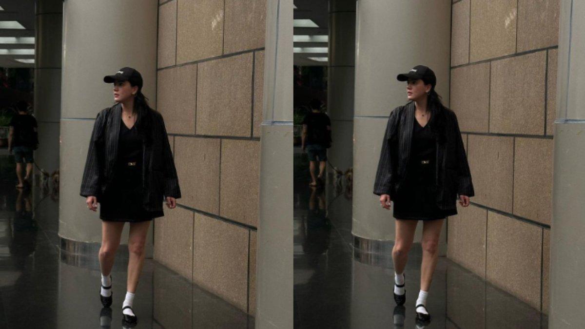 Alice Norin dengan ootd serba hitam