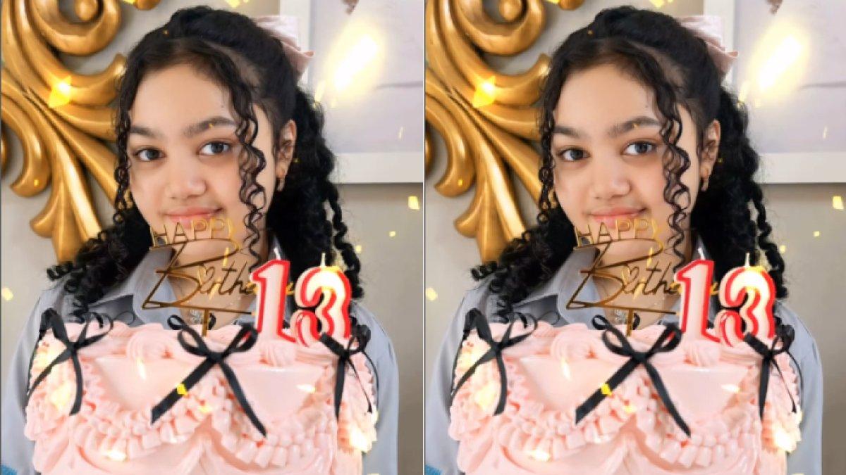 Amora Lemos foto dengan kue ulang tahunnya