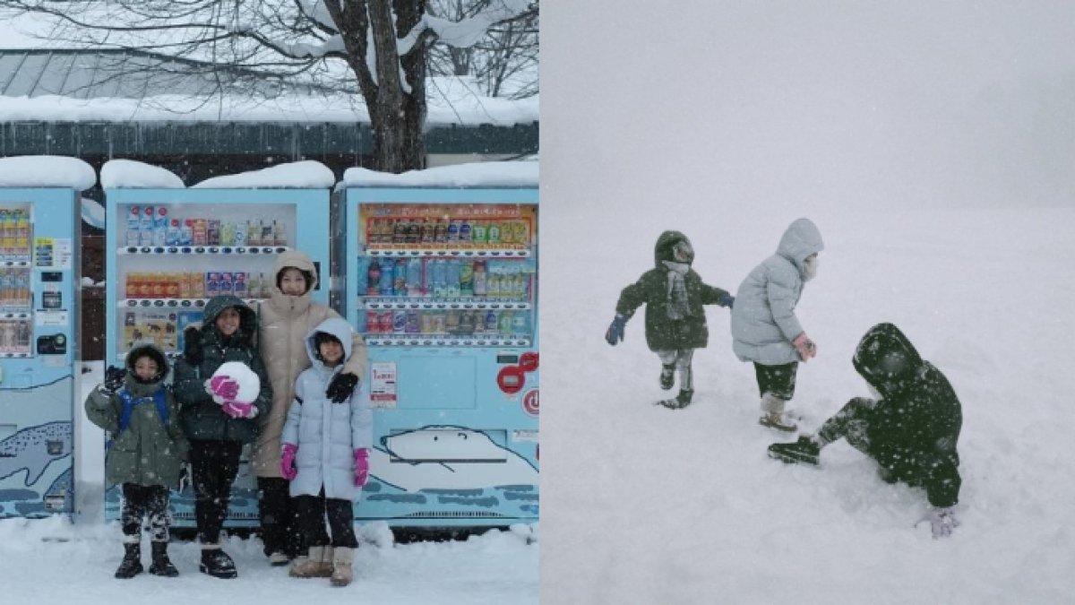 Anak-anak Desta dan Natasha Rizky saat menikmati salju di Jepang.