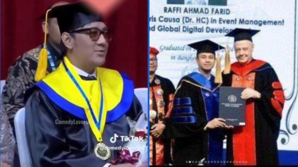 Andre Taulany saat diduga parodikan Raffi Ahmad ketika mendapatkan gelar doktor honoris causa.