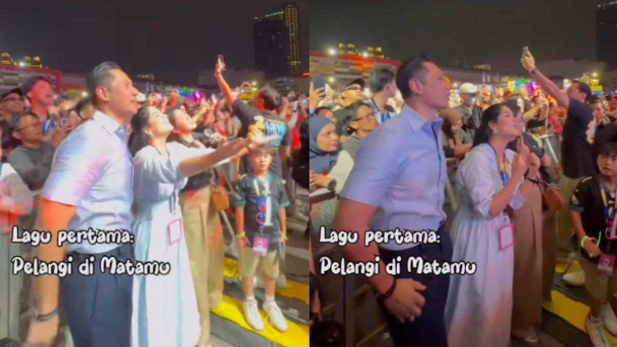Annisa Pohan antusias menyaksikan SBY tampil di panggung.