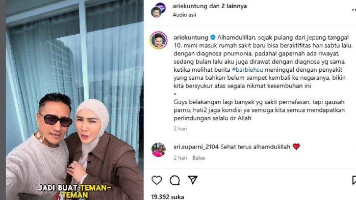 FENITA ARIE SAKIT PNEUMONIA - Arie Untung kabarkan istrinya, Fenia Arie sempat dirawat di rumah sakit setelah pulang dari Jepang karena Pneumonia