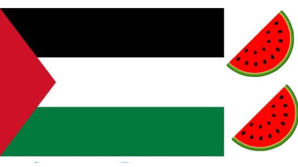 Bendera Palestina dan emoji semangka.