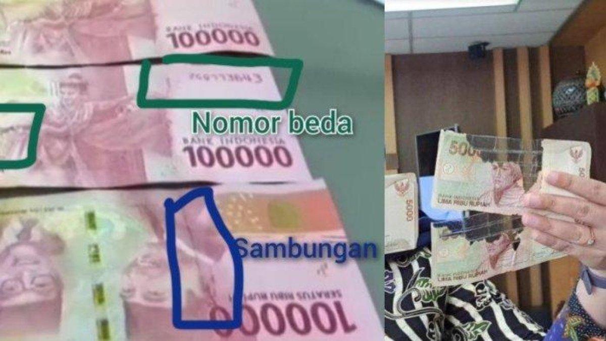 Beredar di media sosial video uang mutilasi pecahan Rp 100 ribu. Uang mutilasi merupakan uang asli yang disambung dengan uang kertas palsu.