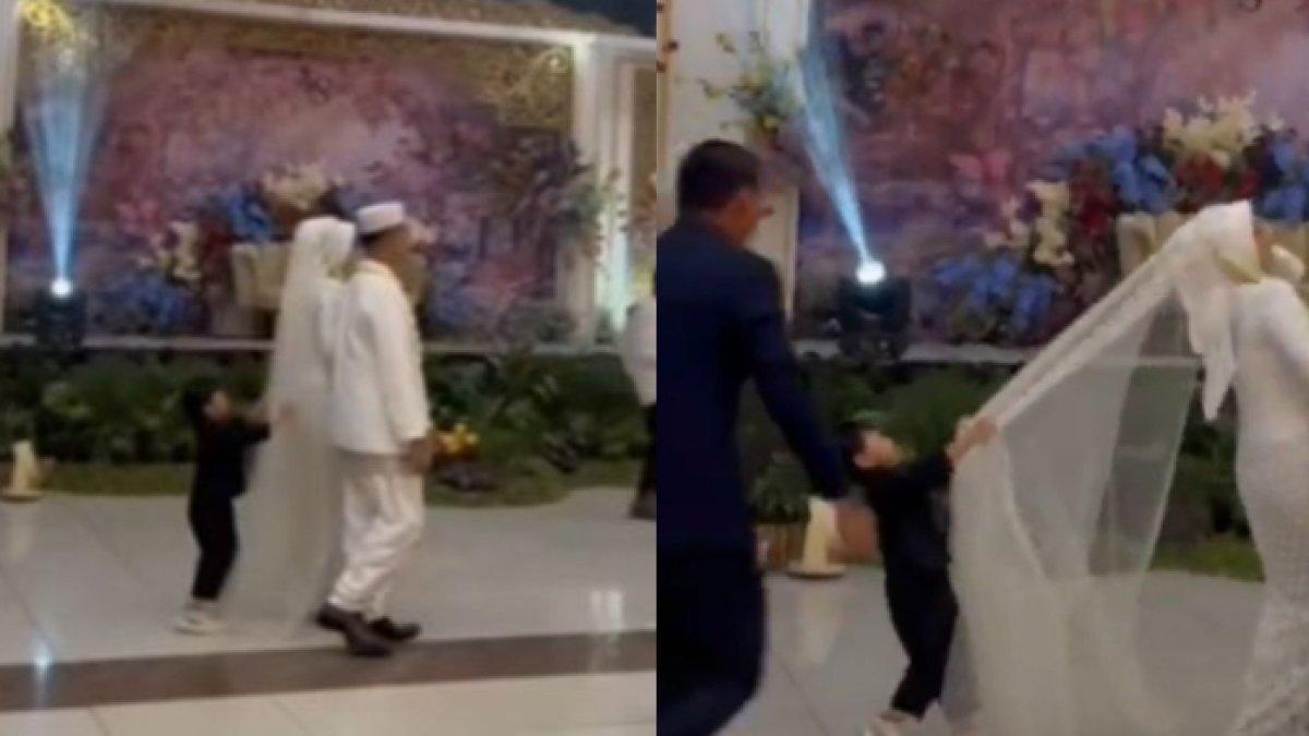 Bocil nekat tarik veil hingga membuat pengantin wanita nyaris terjatuh