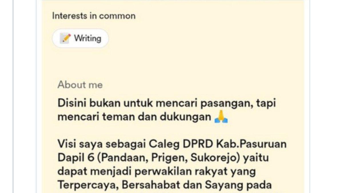 Caleg Pasuruan kampanye lewat aplikasi Bumble.
