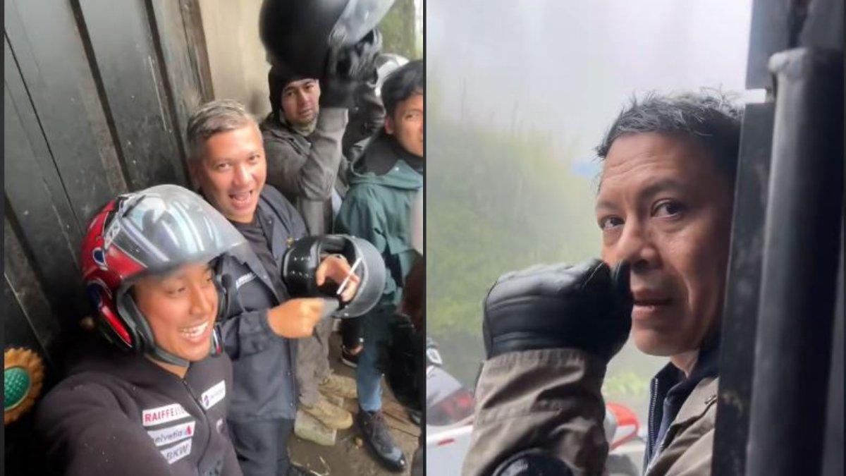 NEDUH BARENG ARTIS - Dalam video, tampak Ariel dan Gading berdiri di sampingnya yang sibuk memikirkan cara mendapatkan jas hujan.