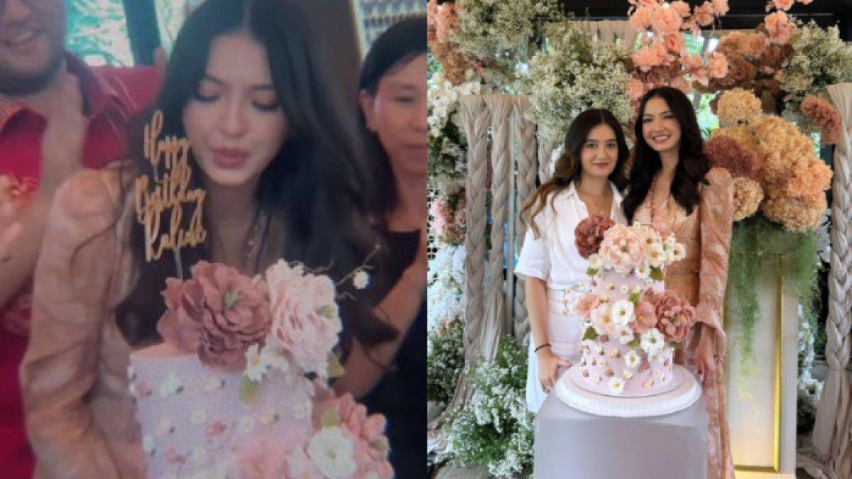 Dekorasi nuansa floral peach di ultah Raline Shah
