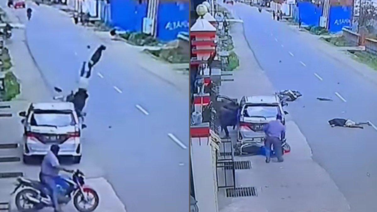 Detik-detik jambret menabrak mobil yang terparkir