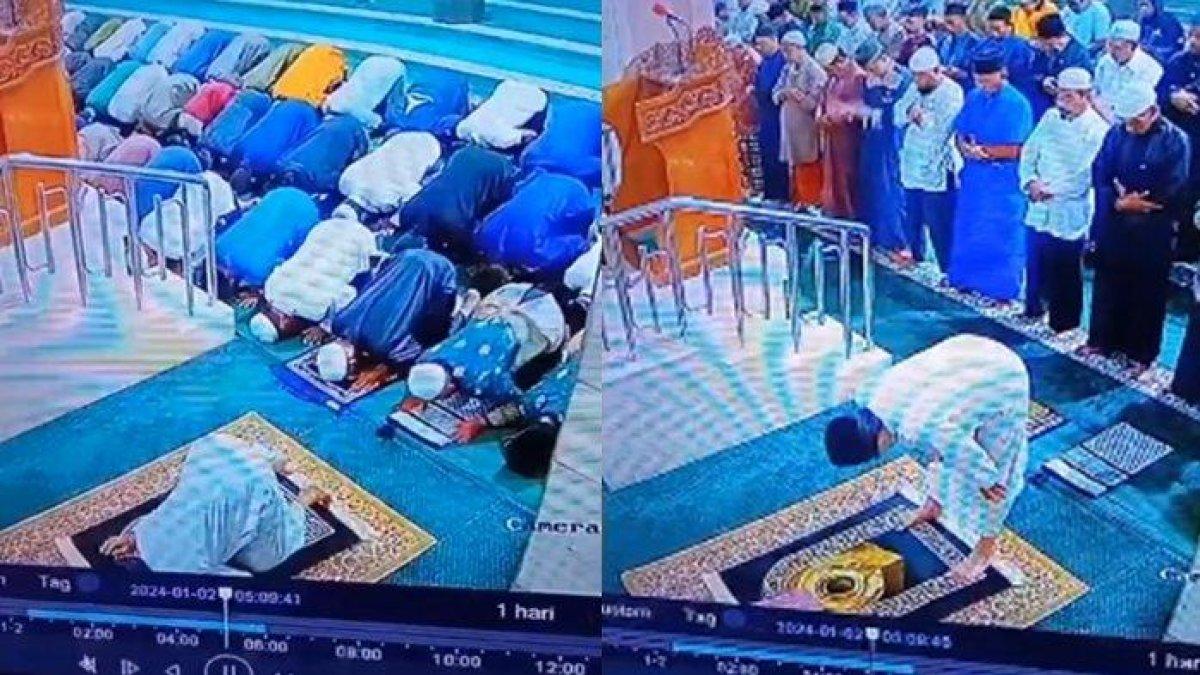 Tangkapan layar video viral bos apotek meninggal saat jadi imam salat Subuh.