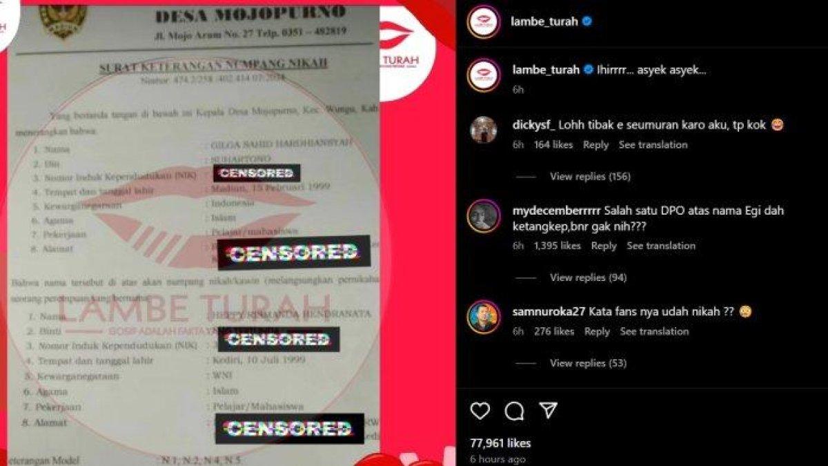 Dokumen numpang nikah dari KUA diduga milik Happy Asmara dan Gilga Sahid
