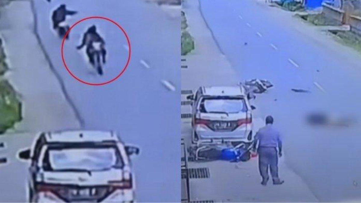 Dua jambret yang mengendarai sepeda motor menabrak sebuah mobil yang terparkir di Jalan Bhayangkara Wamena,  Jumat (08/09/2023)