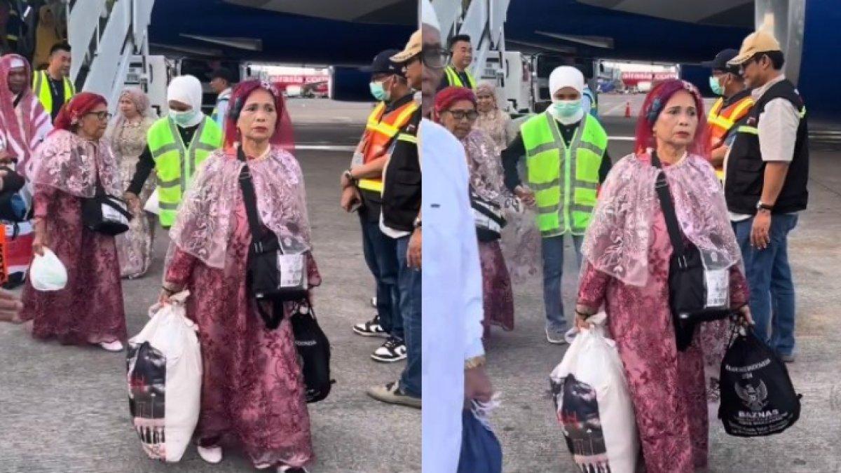 Emak-emak pakai veil bak kondangan usai pulang haji.
