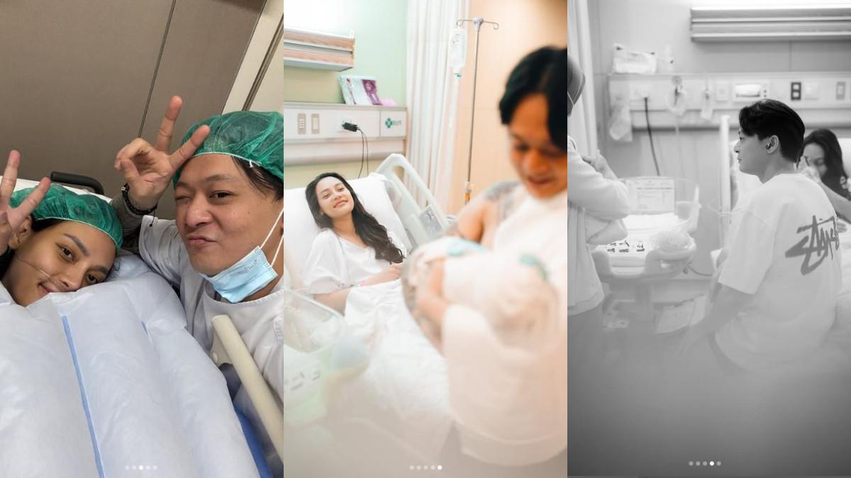 ERIKA CARLINA MELAHIRKAN - Potret DJ Bravy temani persalinan Erika Carlina. Sumringah saat gendong baby Andrew.