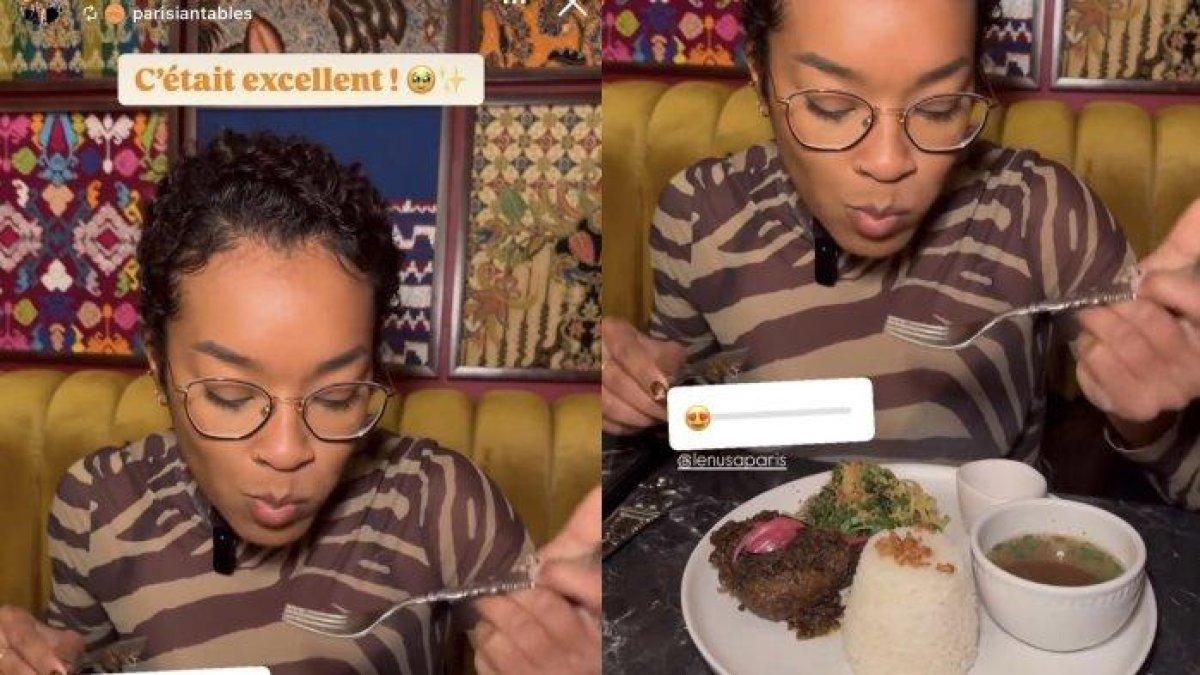 Food vlogger Paris saat mencicipi Nasi Kampur Le Nusa Paris.