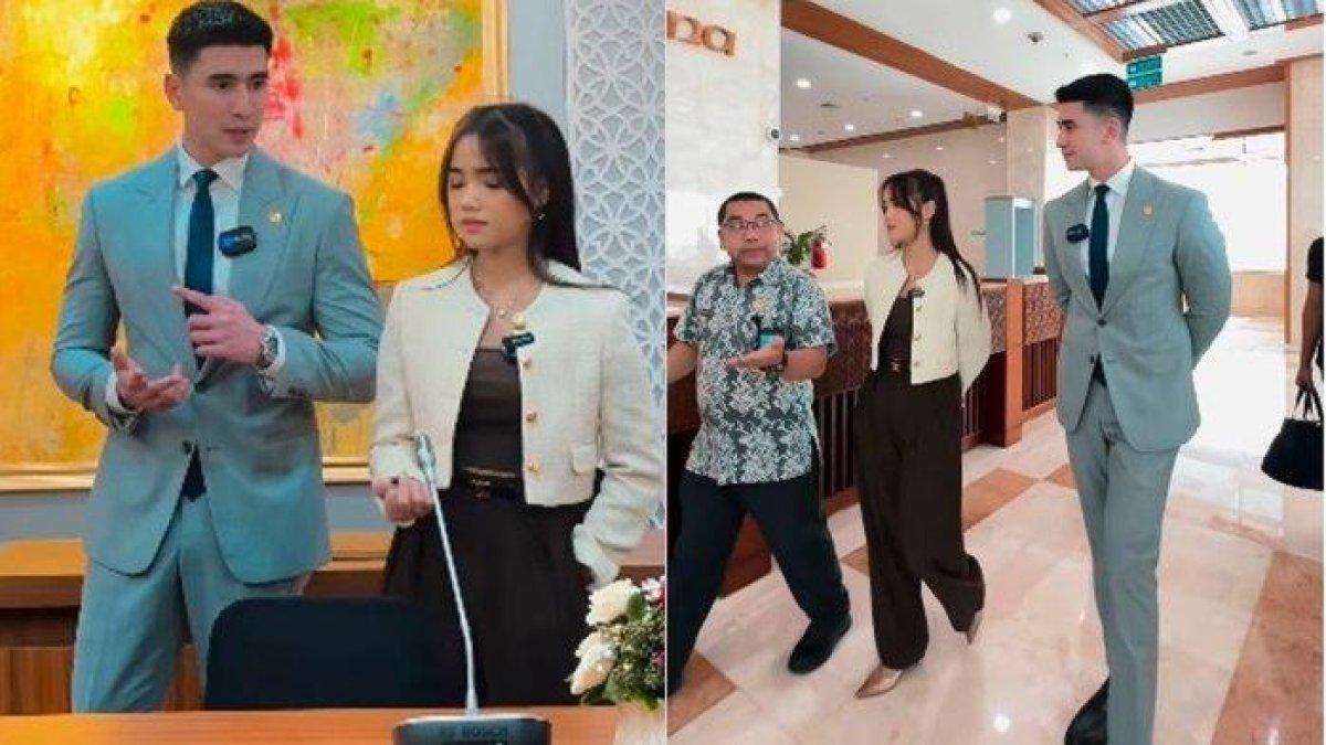 KEDEKATAN FUJI VERRELL - Fuji terlihat menemani Verrell Bramasta ke kantor DPR R