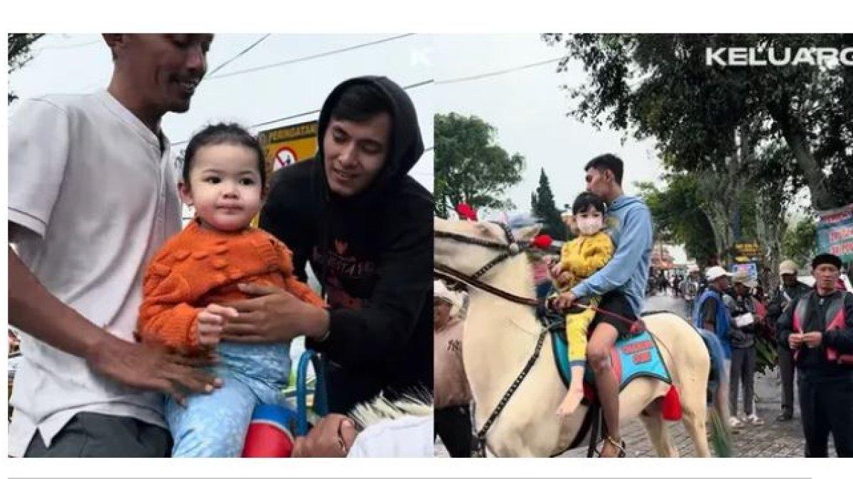 LIBURAN MERAKYAT NELLA KHARISMA - Usai bersantap, kedua buah hati mereka, Gendhis dan Kenes tampak gembira menunggang kuda mengelilingi tepian danau. 