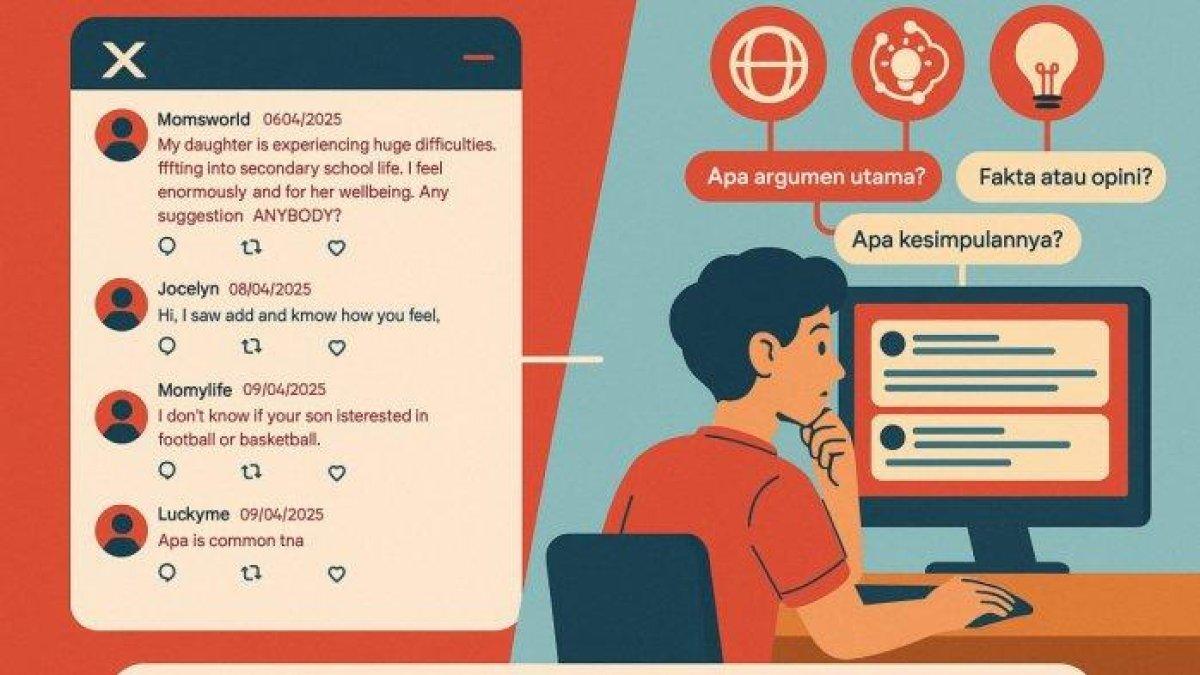 SOAL UTBK THREAD - Grafis mengenai soal-soal UTBK, khususnya pada bagian Literasi dalam Bahasa Inggris, yang mulai mengadopsi format thread. Grafis merupakan hasil olah AI.