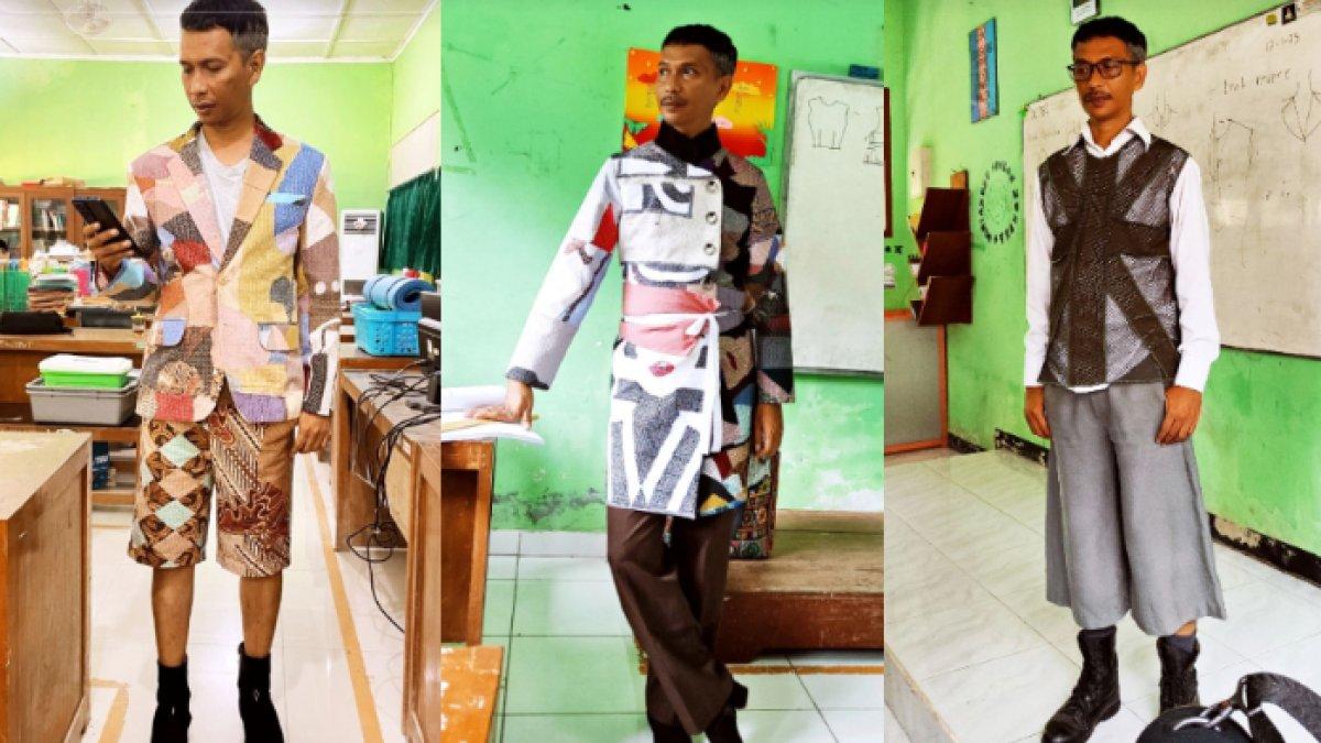 Guru Program Keahlian Busana SMK N 1 Pandak, Indra Gunawan pakai busana karya siswa
