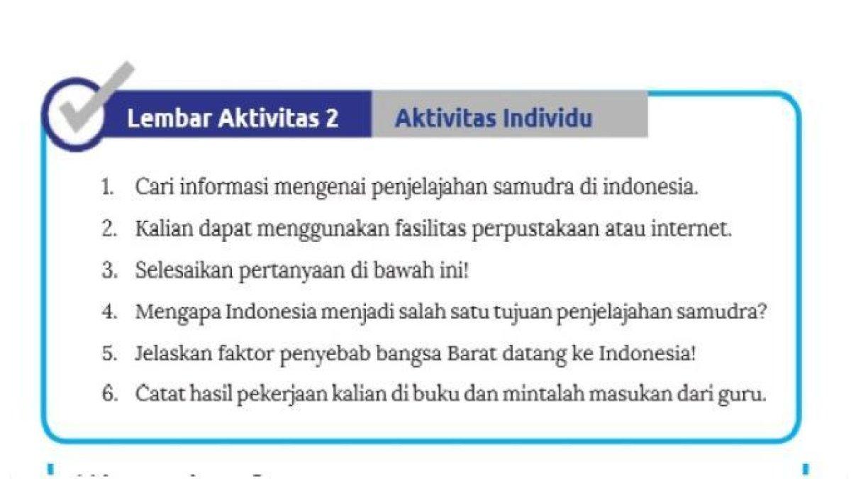 Soal buku IPS Kelas 8 halaman 146 Aktivitas 2 Kurikulum Merdeka - Kunci jawaban IPS Kelas 8 halaman 146 Aktivitas 2, Kurikulum Merdeka: alasan Indonesia tujuan penjelajahan samudra, jadi bahan pembelajaran siswa.