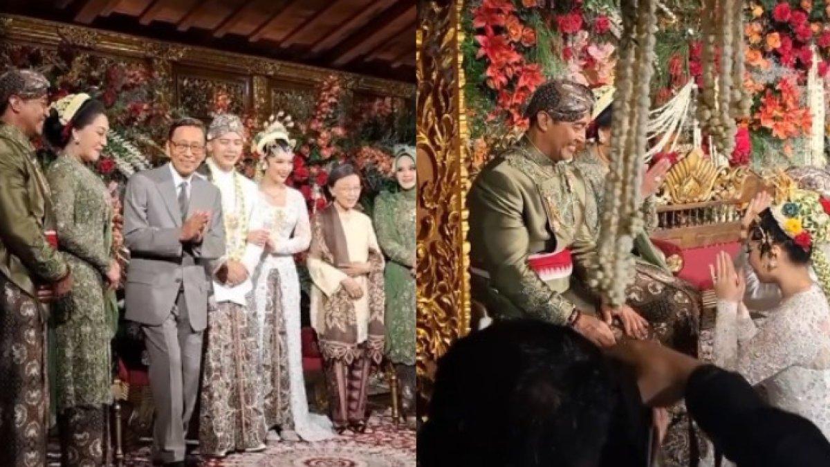 Iptu Hafiz dan Angela mengenakan busana pengantin khas Jawa.
