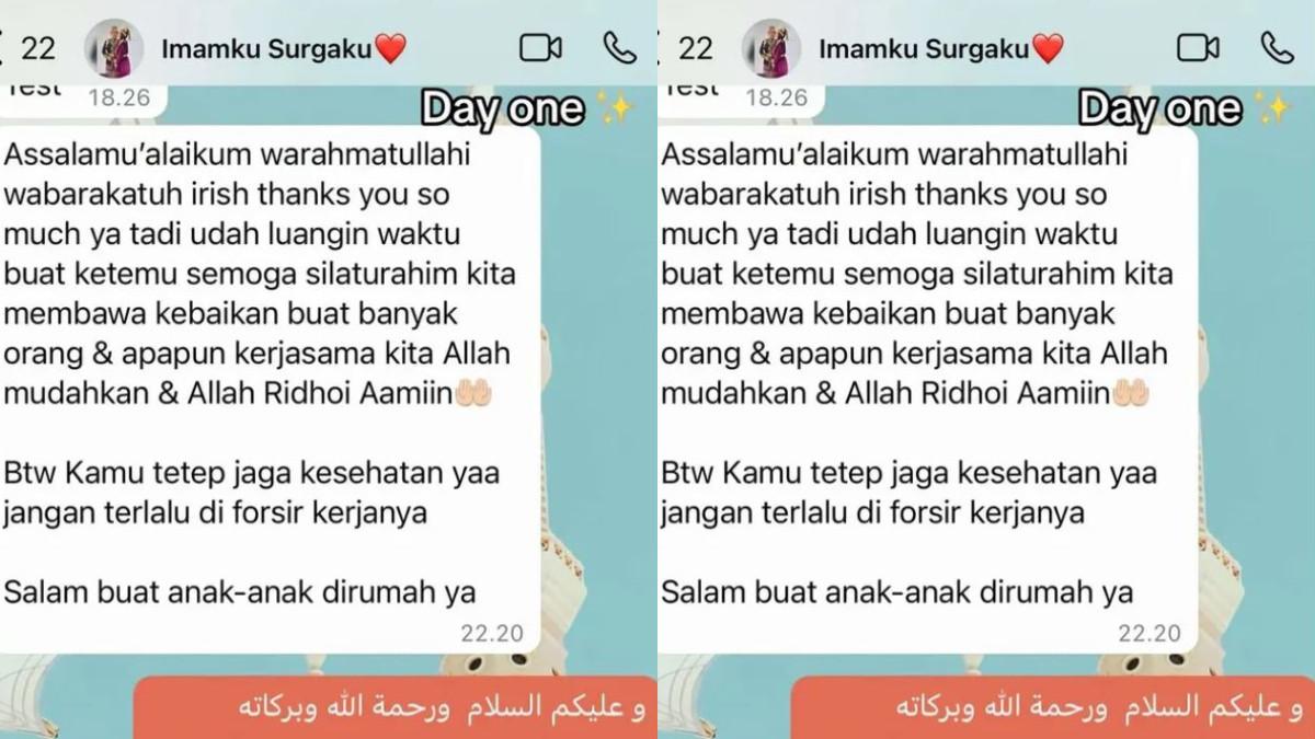 IRISH BELLA IKUTI TREN - Menariknya, Irish juga membagikan tangkapan layar pesan pertama yang dikirimkan Haldy saat masa pendekatan.
