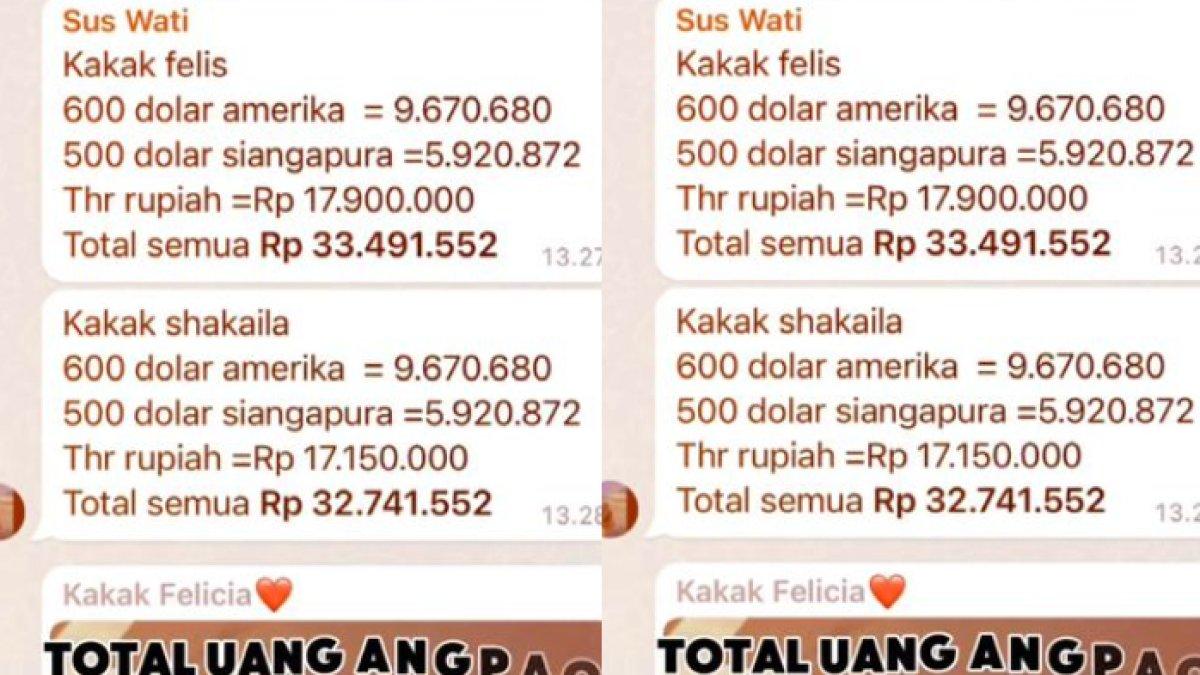 Isi chat pengasuh laporkan hasil hitung THR anak Shandy Purnamasari capai Rp100 juta