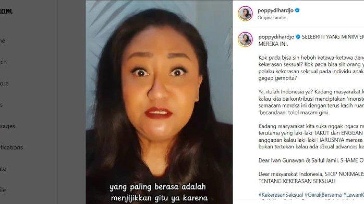Pemerhati isu perempuan dan pegiat anti kekerasan seksual, Poppy Dihardjo murka dan jijik dengan ulah Ivan Gunawan dan Saipul Jamil yang menjadikan kasus pencabulan Saipul sebagai bahan guyonan