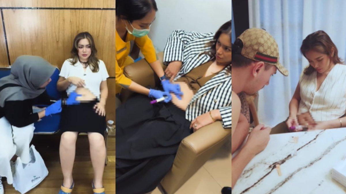 Jessica Iskandar mengunggah momen disuntik di bagian perut.