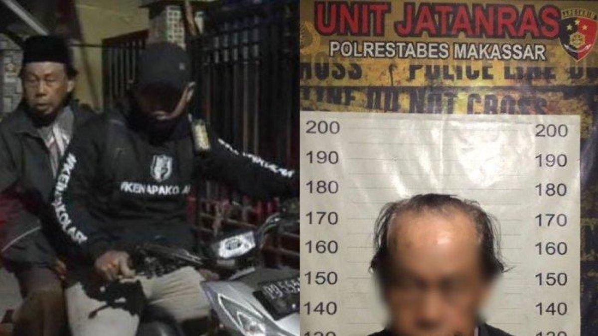 Kakek Mansyur pelaku rudapaksa ditangkap Tim Jatanras Polrestabes Makassar.
