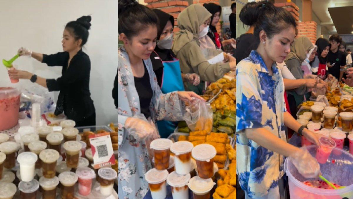 Karina terlihat aktif melayani pembeli takjilnya