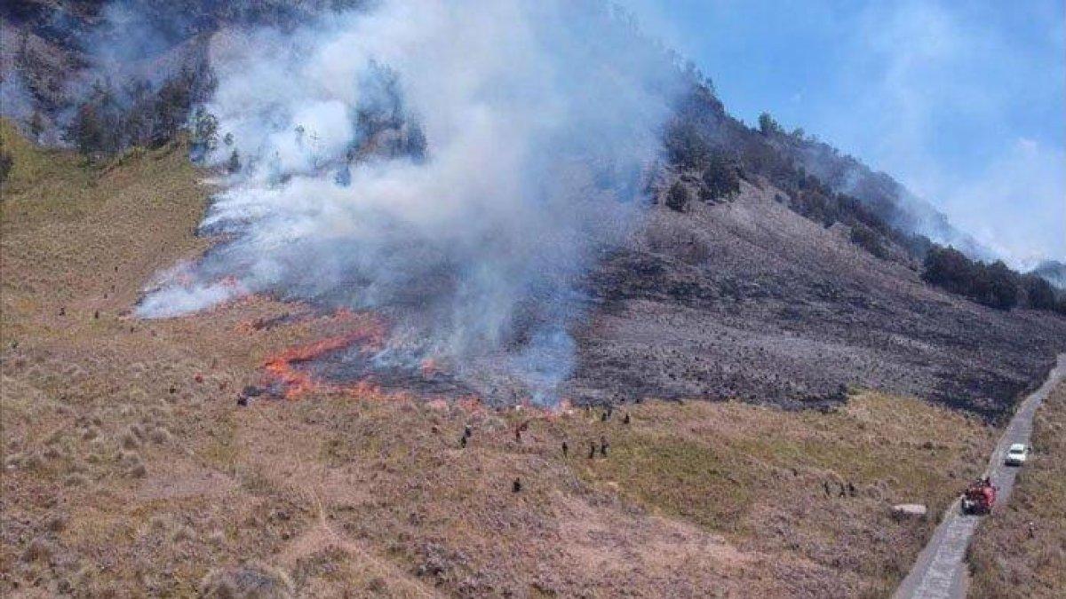 Kebakaran di kawasan Taman Nasional Bromo Tengger Semeru (TNBTS) semakin menyebar.