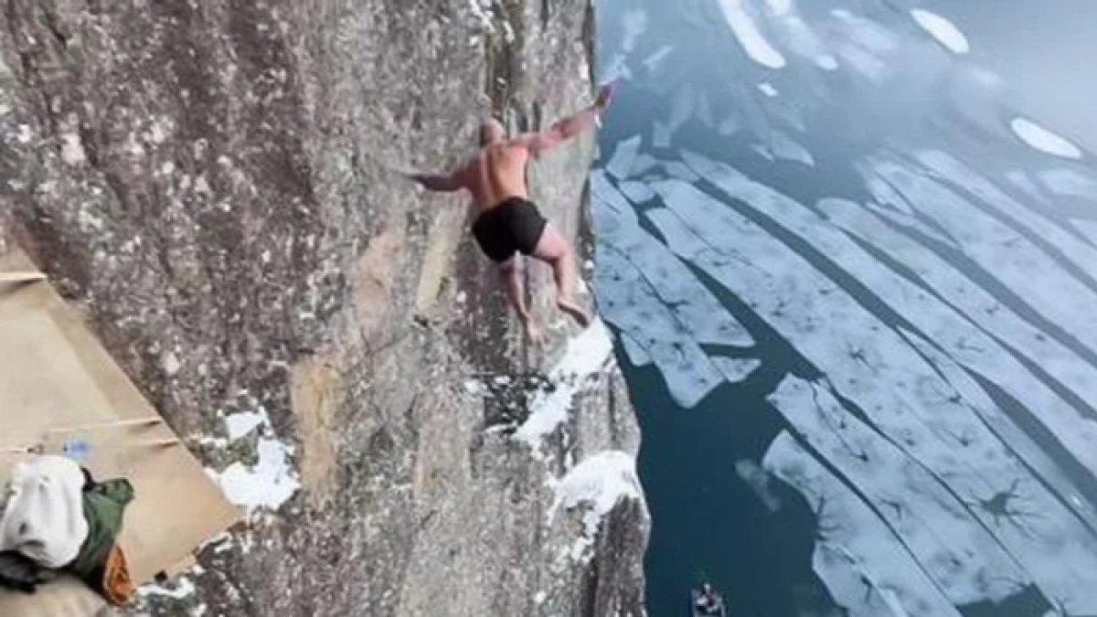 Ken Stornes, pria norwegia yang melakukan terjun maut dari ketinggian 40,5 meter.