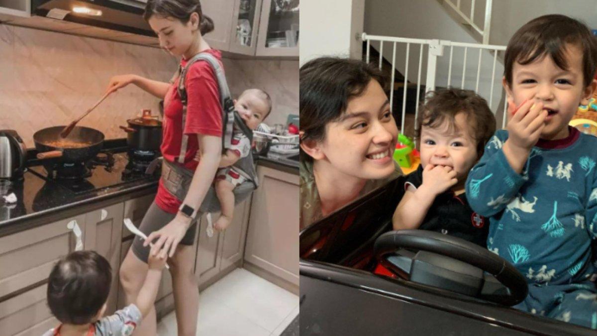 Kimberly Ryder mahir momong anak sambil memasak