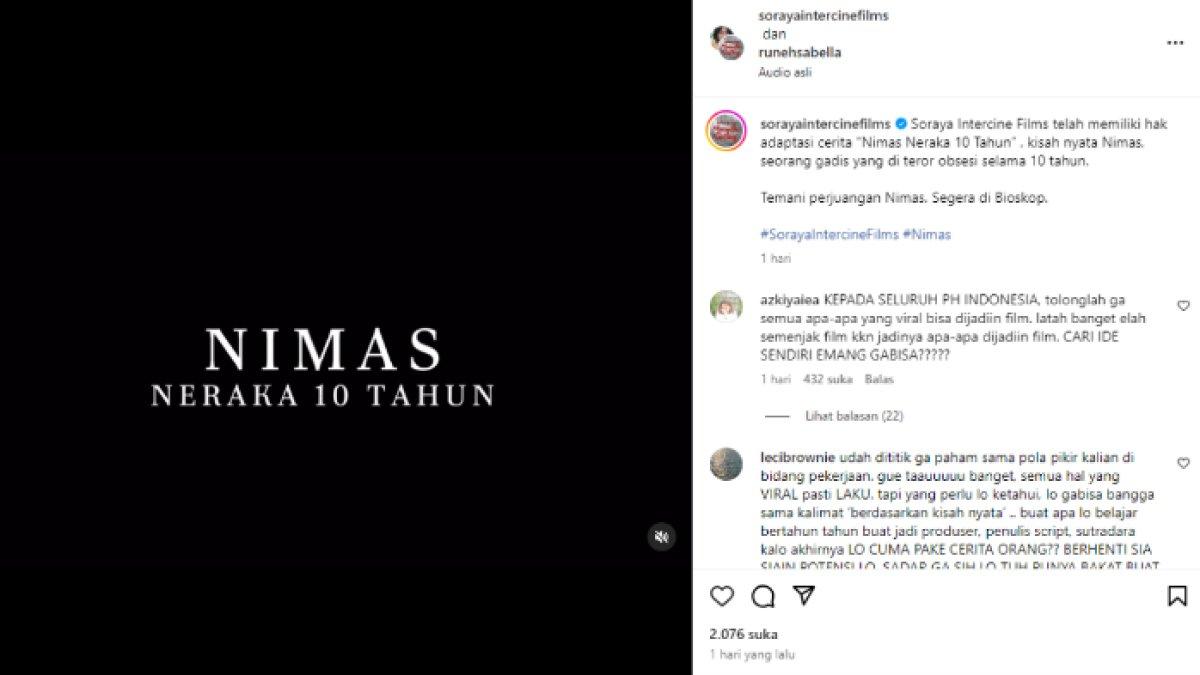 Kisah Nimas bakal difilmkan
