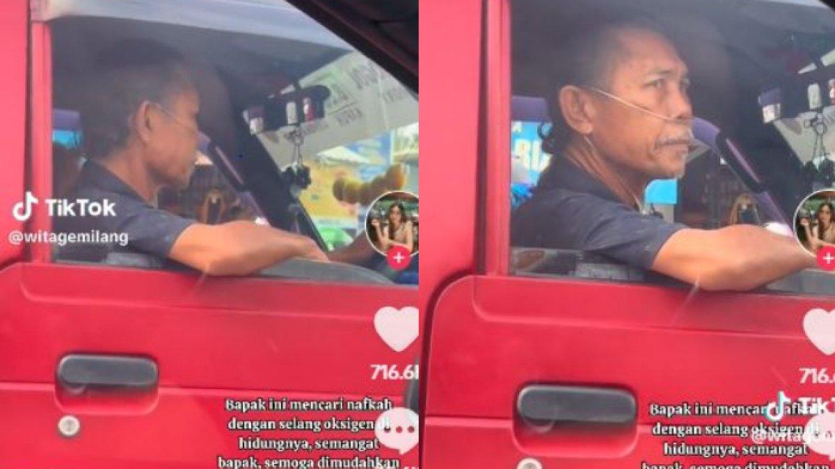 Kisah sopir angkot kerja sambil pakai selang oksigen