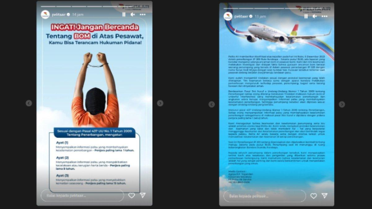 Klarifikasi Pelita Air soal penumpang bercanda bawa bom
