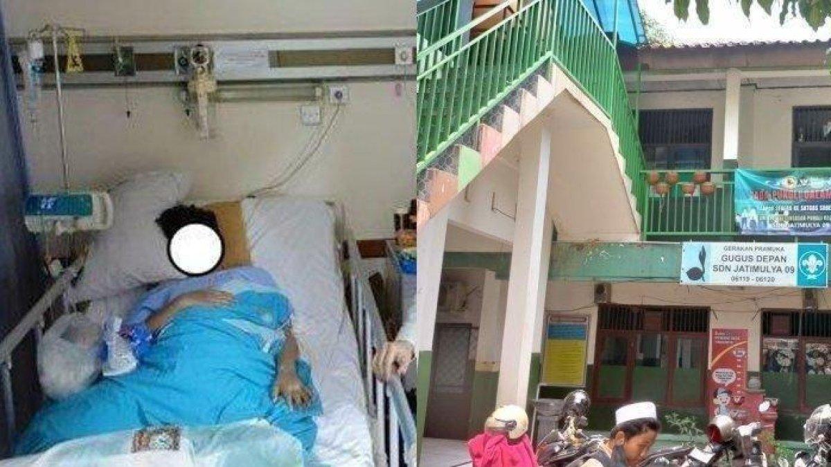 Kolase Fatir dan lokasi SD Negeri Jatimulyo 09 Bekasi dimana siswa tersebut bersekolah sekaligus diduga menjadi tempat dimana dia mengalami perundungan.