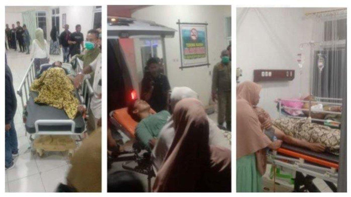 Kolase foto Puluhan warga Dusun CV 8 Desa Panton Rayeuk T, Kecamatan Banda Aceh, Aceh Timur tumbang setelah diduga menghirup gas tercemar racun