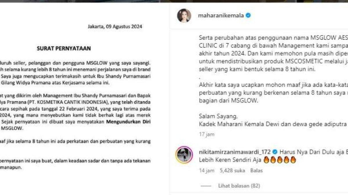 Maharani Kemala mengundurkan diri dari MS Glow.