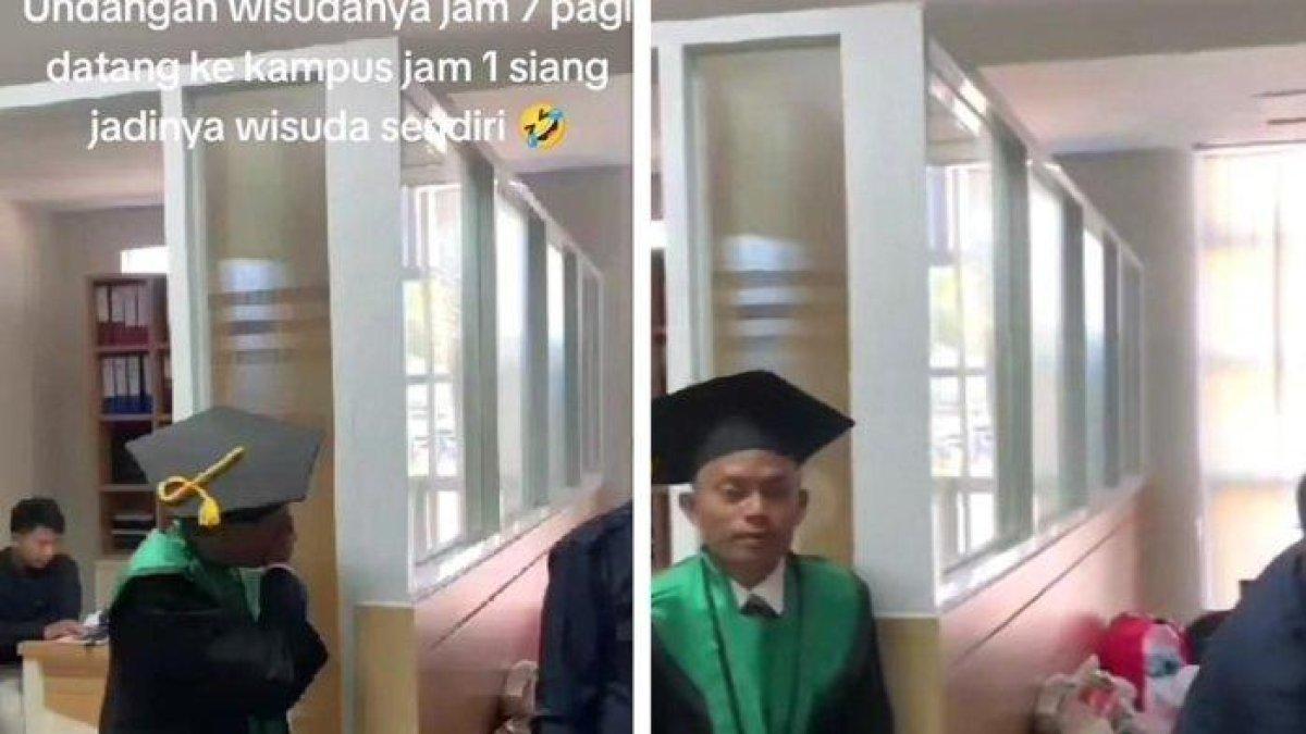 Mahasiswa terpaksa wisuda sendiri di ruang rektor