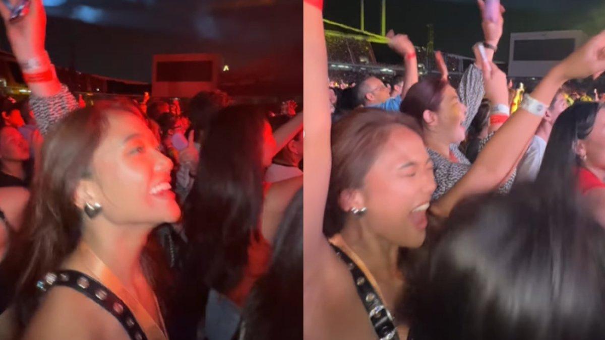 Marion Jola begitu menikmati konser Bruno Mars di Thailand.