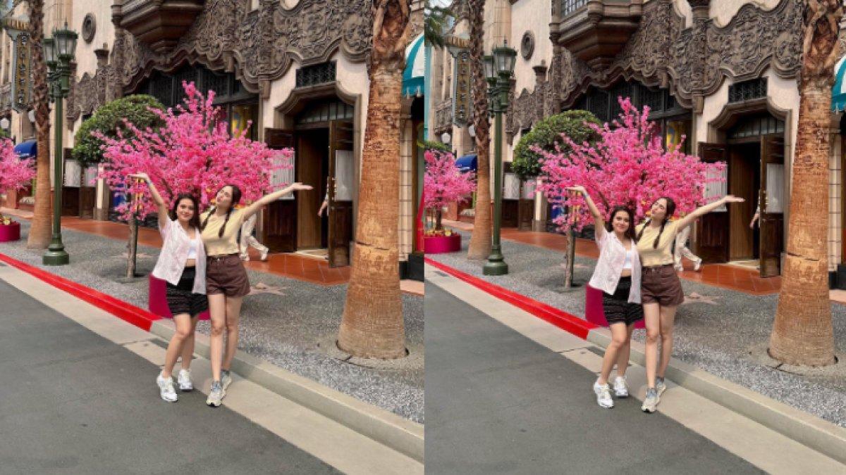 Marsha Aruan dan Syifa Hadju pose dengan gaya yang sama